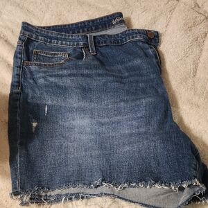 Denim Cut Off Shorts- Mid Blue Distressed